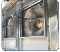 A large metal fan with a hose

Description automatically generated